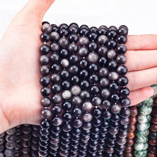 8 mm de plata Obsidian Perlas de piedra preciosa de cristal para la fabricación de joyas