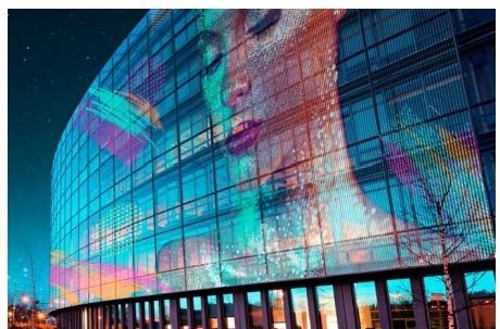Transmittance Up To 83% For Full Screen Invisible LED Film Display Screen On Glass Walls