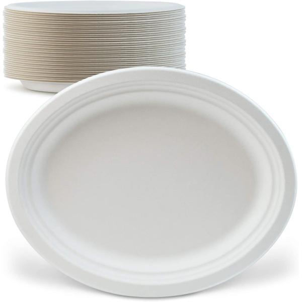 Natural Bagasse Biodegradable Oval Plate Eco Friendly Compostable Plates