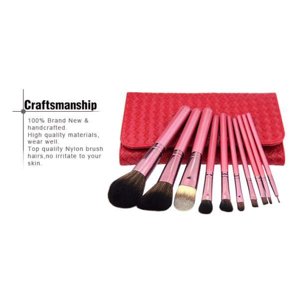 Pink Professional Makeup Brush Set Include Wooden Handle Aluminum Ferrule