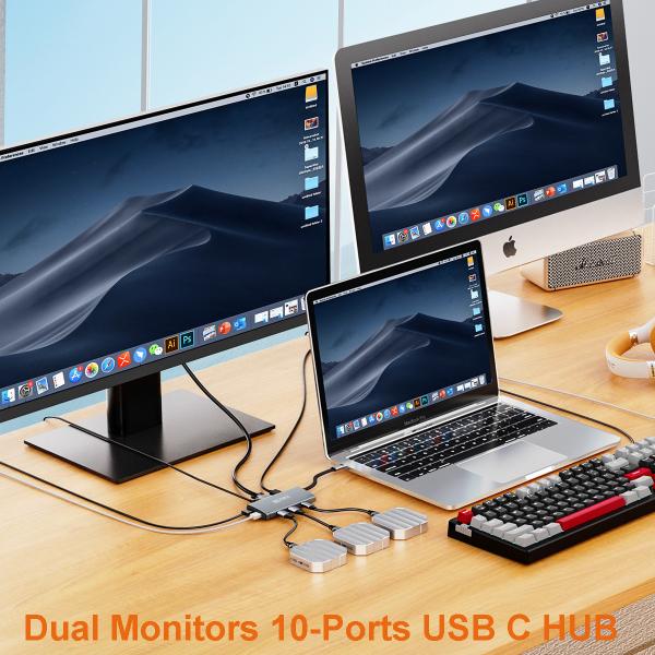 10 en 1 lecteur de carte USB de type C à HDMI VGA RJ45 Adaptateur de distribution de puissance USB A HUB PD
