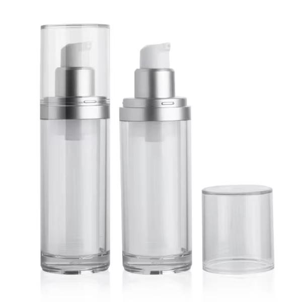 Bouteille de pompe sans air 100 ml en plastique Bouteille de crème pour le corps argent