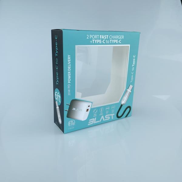 Caja de embalaje de productos electrónicos plegada con estampado en caliente con logotipo personalizado, caja de papel para cable de datos USB con ventana de PVC