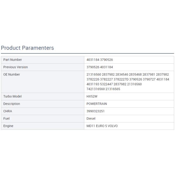 HX52W Turbo Charger 3790526 3790526 4031184 21316560 2837982 2834546 2835468 2837981 2837982 3782226 3782227 3782227D