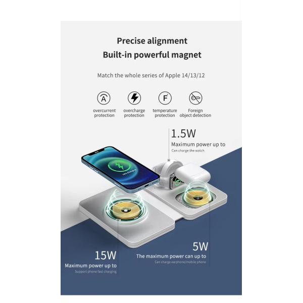 3 in 1 Wireless Charger Station for Mobile Phone , Foldable 15W Magnetic Charger 2024
