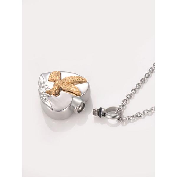 Rose Gold Plated Stainless Steel Fashion Niche Peach Heart Hummingbird Modeling Urn Memorial Pendant Necklace