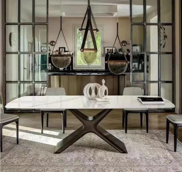 Foshan Factory Rectangular Dining Table Set Chairs Light Luxury SINTERED STONE Table X Shape Hotel table