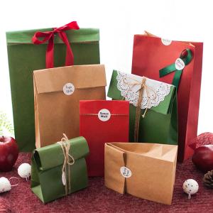Chrismas Green 125g Kraft Paper Luxury Gift Bags With Ribbon Handles
