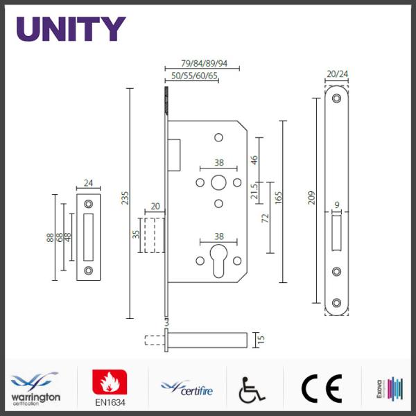 Certifire Stainless Steel Mortice Door Lock for Fire Door Bathroom Privacy EN1634 Fire Tested EN12209 and CE Marking