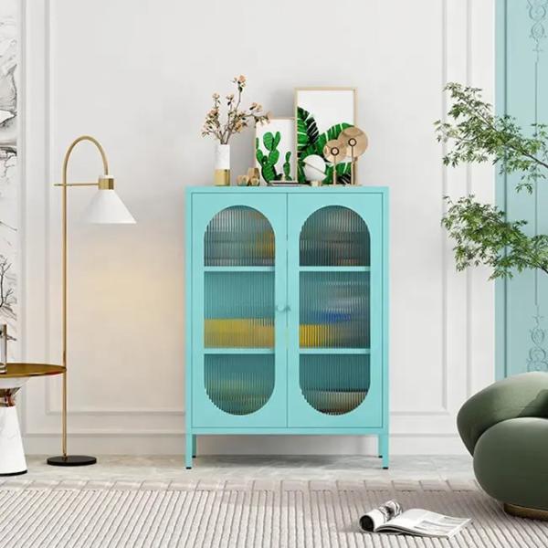 Glass Door Kitchen Aluminum Steel Sideboard Storage Cabinet With Leg
