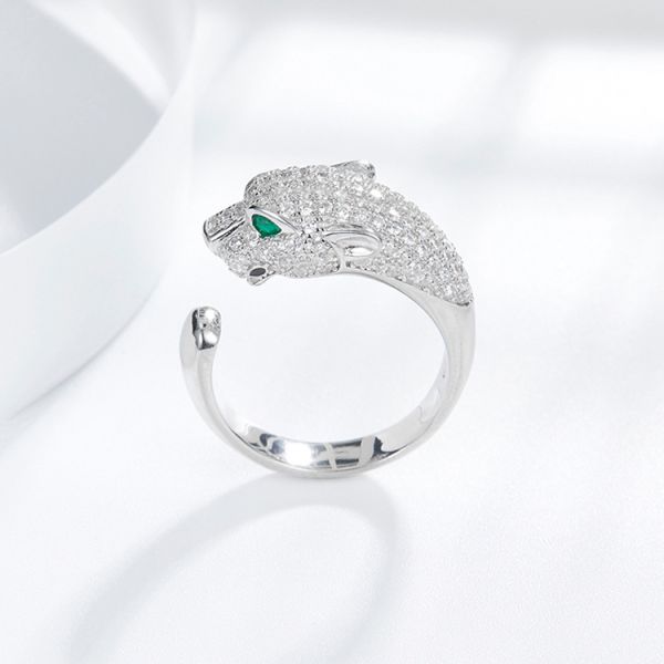 925 Sterling Silver Plated 18K European and American Fashion Animal Leopard Head Couple Ring