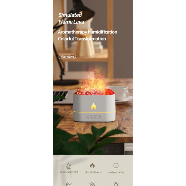 Portable Fire Flame Lava Crack Design Aroma Humidifier with Color Changing Light