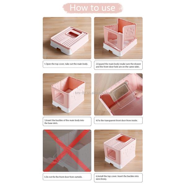 Foldable Large Cat Litter Box Plastic Rectangular Closed For Cats in Pink/Blue/Grey