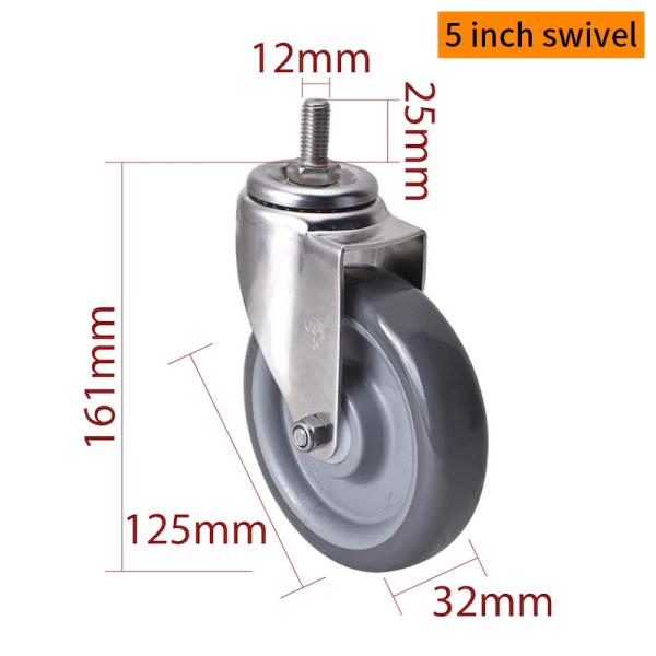 EDL 5Inch Stainless Steel Caster Loading 150Kg with TPU Wheel  Threaded Swivel/Brake S545S-75