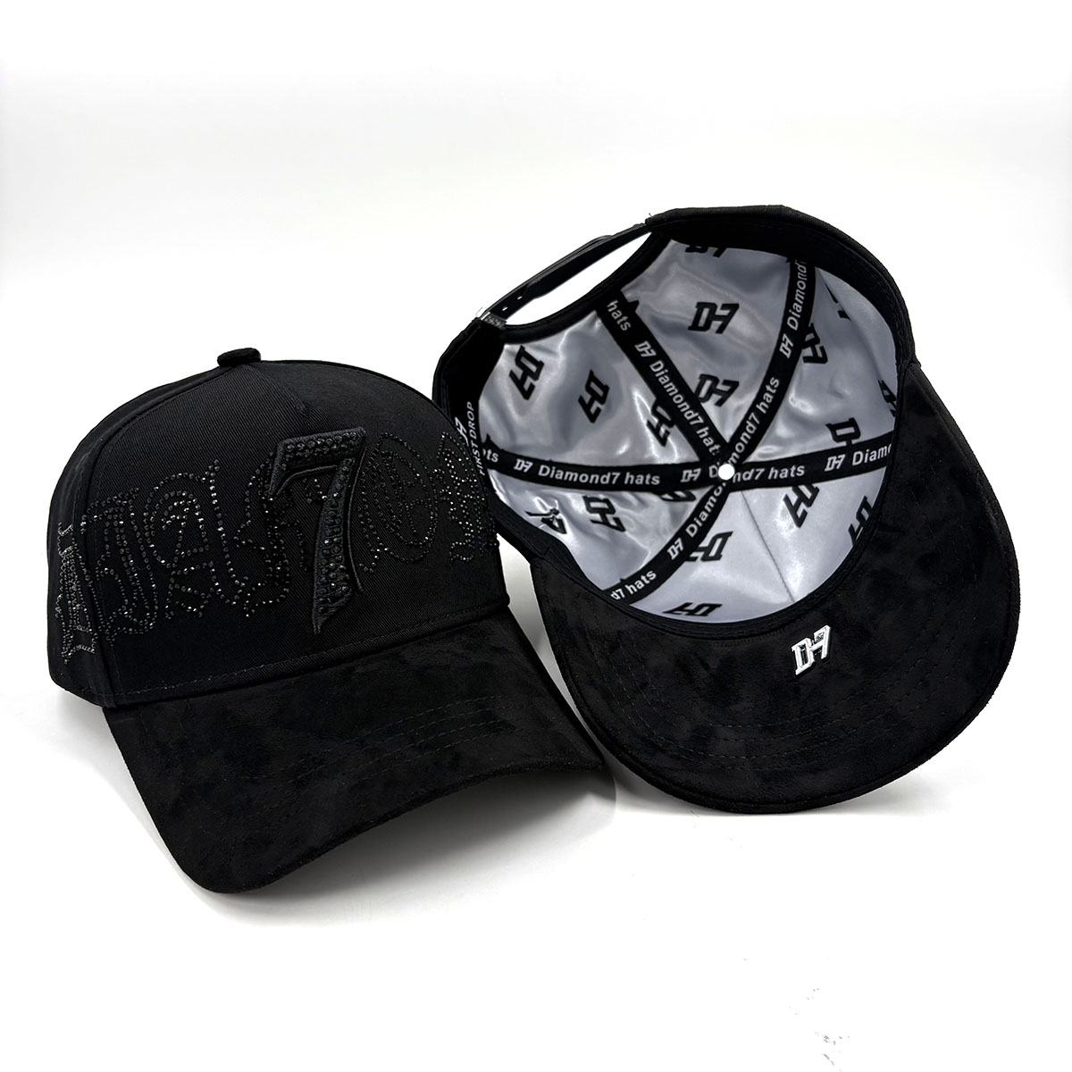 3D Embroider Gorras Metallic Baseball Caps Tags Cotton Suede Visor Gamuza Satin Lining Brand Tube Rhinestone Diamond