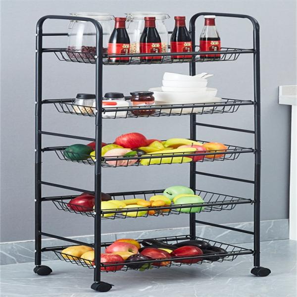 5 Tier Non-folding Rack Kitchen Storage Organizer with Stable Rotating Rolling Design