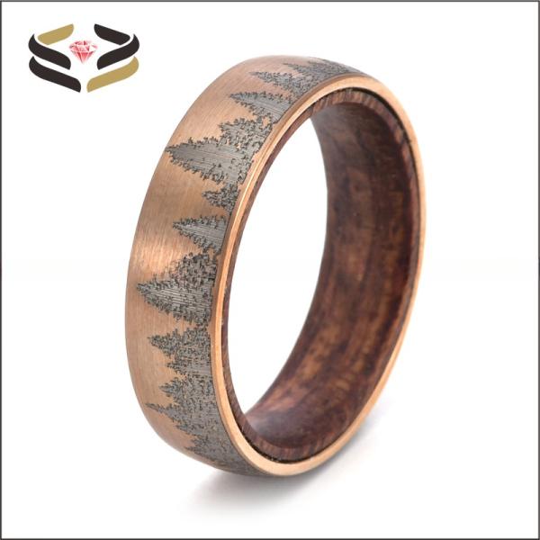Anillo de madera de bosque para hombre, personalizado, con forro de madera de 8 mm, certificado de tasación de terceros