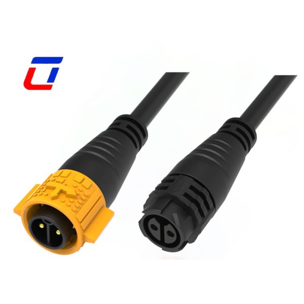 IP67 Waterproof Power Cable Connector M19 2Pin Yellow Molded Push Lock Connectors