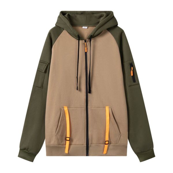 Men's Two-Tone Utility Fleece Zip Up Hoodie with Soft Brushed Lining and Contrast Strap Details