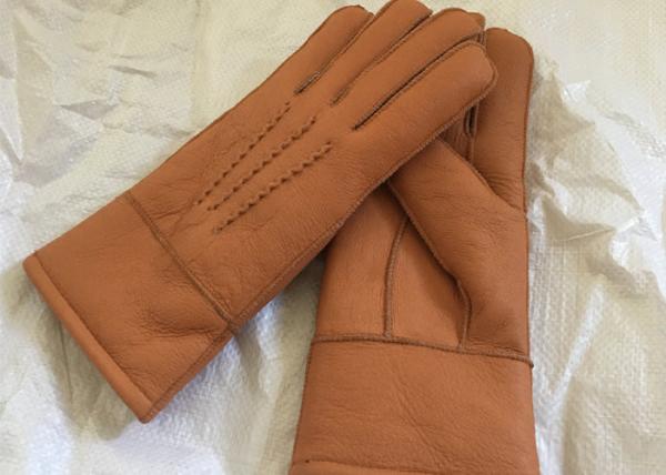 Windproof Men'S Shearling Sheepskin Gloves , Thick Fur Lined Leather Gloves Mittens 