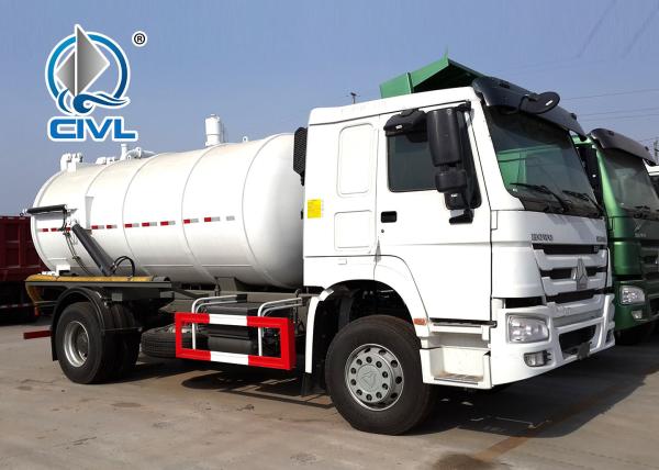 EURO II 6M3 290hp Howo Sewage Suction Truck , Pump Speed 500r / Min Sewage Vacuum Tank Trucks