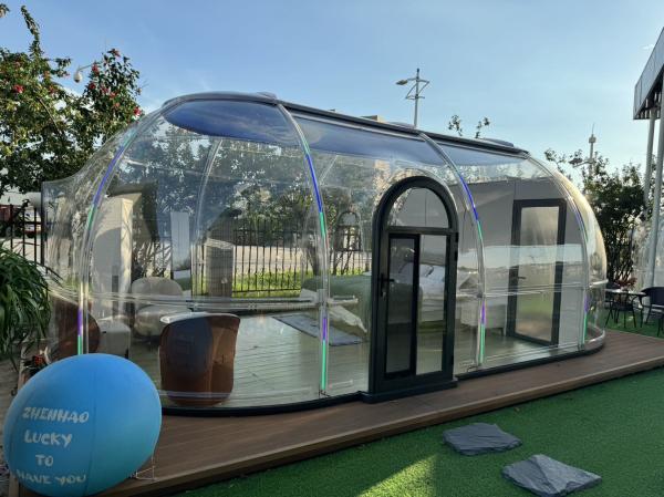 Modern Panoramic PC Dome House Long-Extended Bubble Greenhouse for Outdoor Party Glamping