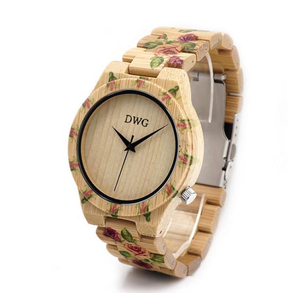 Lightweight Bamboo Wrist Watch Handmade Round Case Shape For Thanksgiving  Day