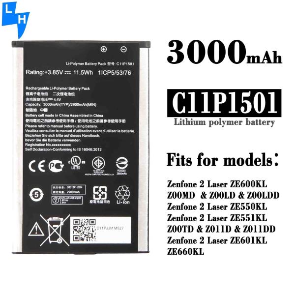 B11P1501 3000mAh Bateria de 3,85V para ASUS Zenfone 2 Laser Selfie ZE600KL Z00MD Z00LD ZE550KL ZE551KL