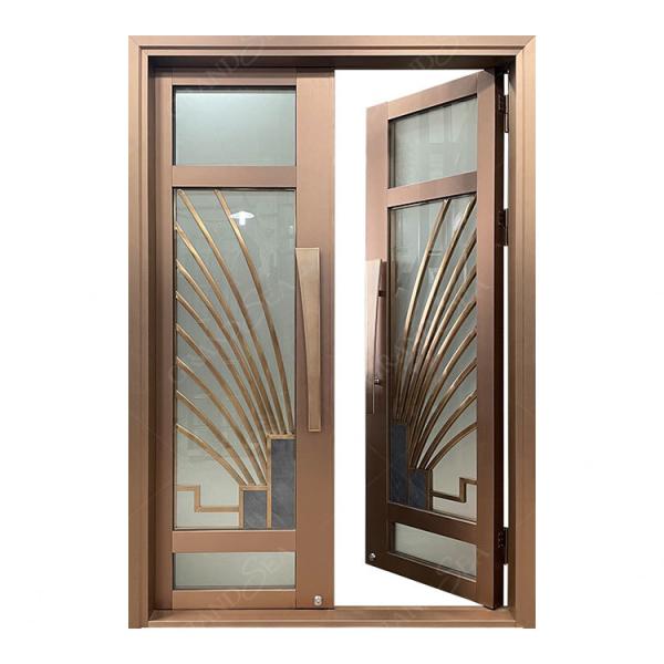Luxury Golden Color Fashion Hotel Main Entrance Design Security Anti- Rust 304 Double Stainless Steel Entry Door