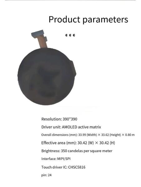 1.2 Inch Round AMOLED Display 390*390 MIPI Interface 24-Pin For Smart Wearables