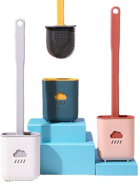 punho longo TPR de Flex Toilet Brush With Holder do silicone de borracha liso de 14.96in