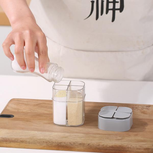 Four Grid Pepper Powder Transparent Spice Box Seasoning Jar Outdoor Portable