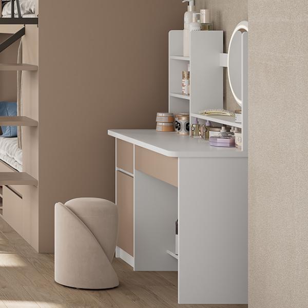 Table de maquillage d'appartement, table à linge de chevet, rangement de cosmétiques, chambre avec tabouret, table à linge