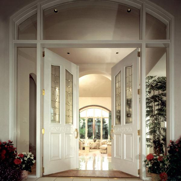 Double Swing Outdoor Solid Wood Door With Tempered Clear Glass Inserts