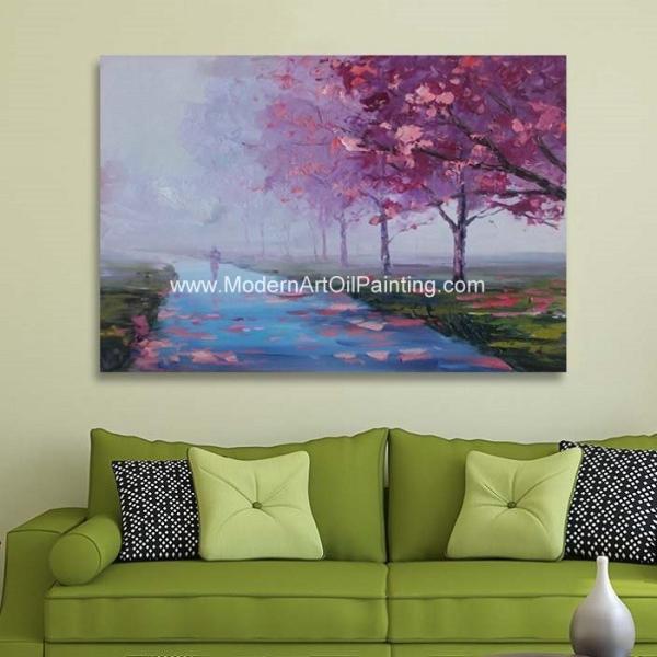 Abstract Custom Palette Knife Landscape Painting Country Road For Star Hotels