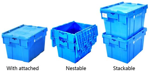 600*400*365mm Plastic Nestable Crate Attached Lid Containers Heavy Duty