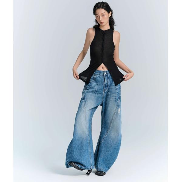 Denim Fabric Deconstructed Wide Leg Jeans for Men and Women in Plus Size Streetwear