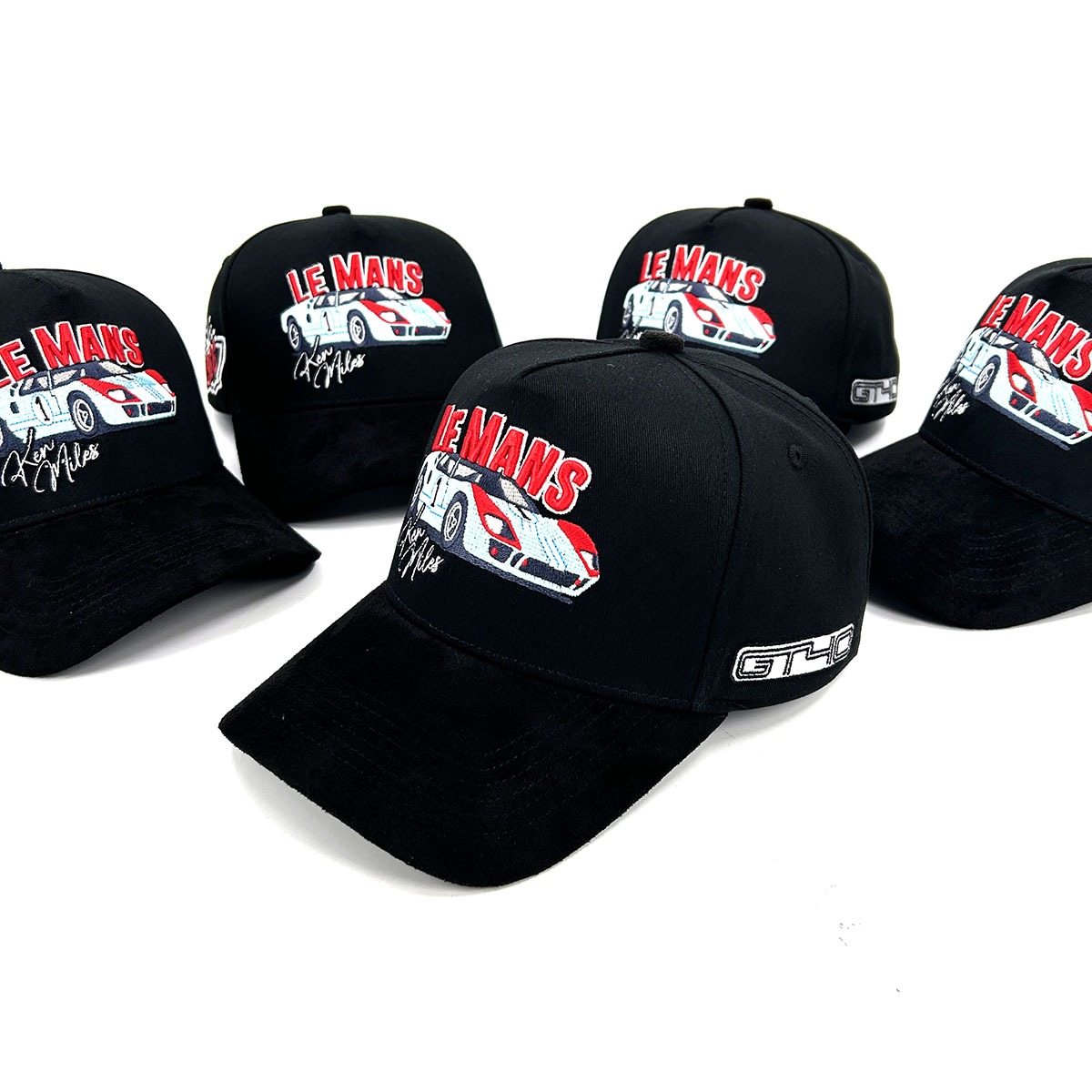 Full Black Suede Cotton Custom Hats 5 Panel 3D Embroidery Blue Lining Baseball Cap