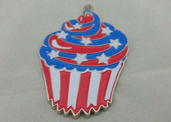 2.0mm Colorful Cupcake Enamel Medal , Glitter Filled And Gold Plating