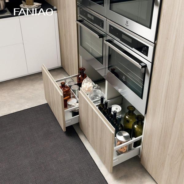 Minimalist Cabinet Designs Natural Wood Grain Stainless Steel Metal Modern Kitchen Cupboard Cabinet