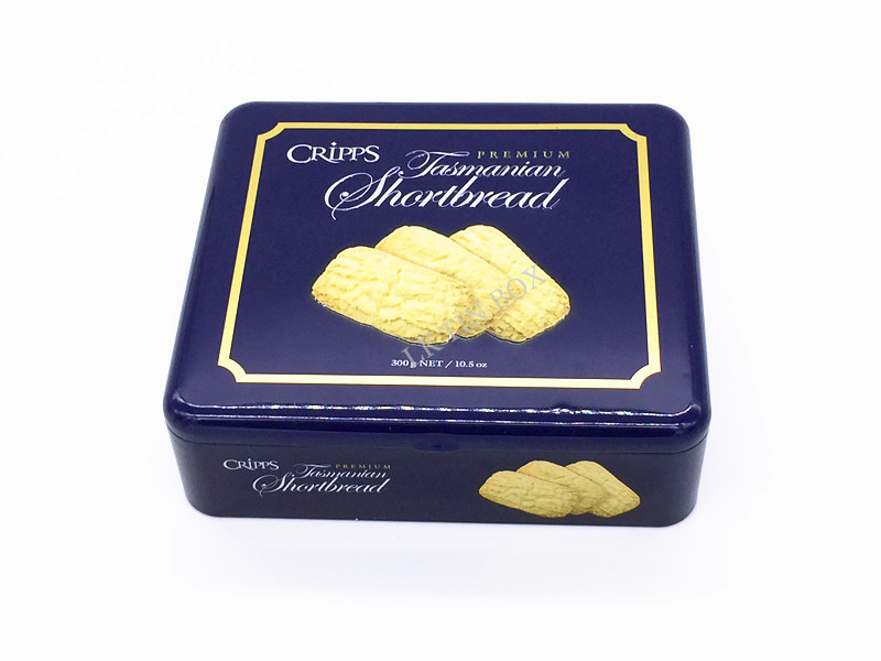 Christmas Blue Rectangular Tin Box For Chocolate Cookie Gift Promotions