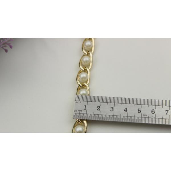 Elegant customized handbag white pearl decorative light gold 11 mm women bag chain