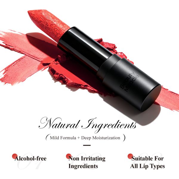 OEM New Trendy Glossy  Red Lipstick with Matte Retro Engraved Pattern Design Long-lasting and Stain-resistant