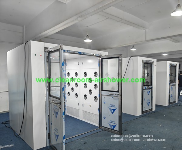 Low-Noise Cleanroom Air Shower with Automated Operation for passing materials and cart , powder coated steel