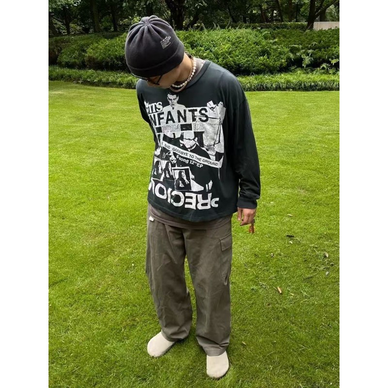 Factory Customized Cotton/Polyester 280g Washed Blank Vintage Breathable Rock Long Sleeve T-shirt Oversized Fit