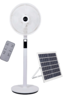 Hot Selling 5-blade 16-Inches Rechargeable Solar Standing Fan with LED Light with Panel and Battery Stand Floor Solar Fan