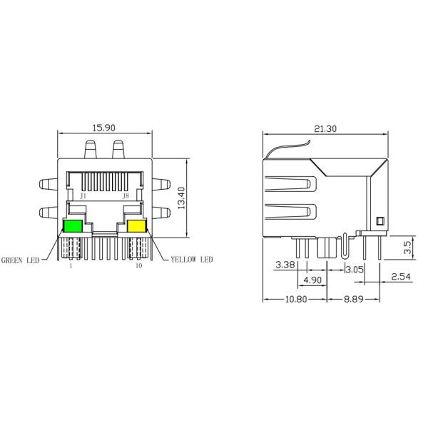 СИД 1500Vmrs RJ45 модульный Jack, XFGIG8M-CAGY1-4MS с трансформатором 1000M