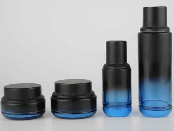 Cosmetic Packaging Glass Lotion Bottle Cream Jar Skin Care Containers With Black Cap