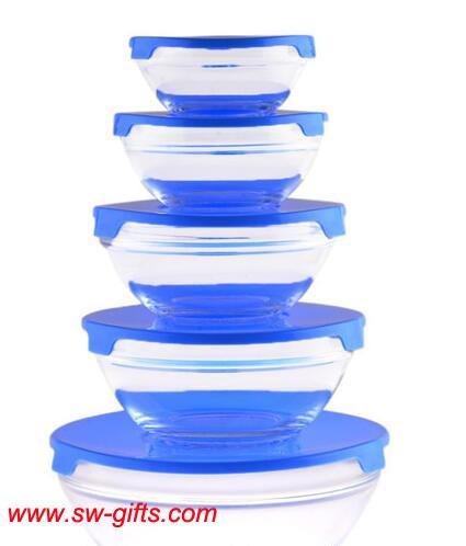 5Pcs Heat Resistant Preservation Glass Bowls Nested Dipping or Storage Bowls with Lids