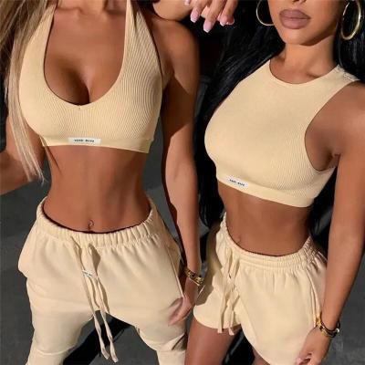                  Summer Custom Logo Tank Crop Top with Shorts Jogger Set Tracksuit Two Piece Set for Women Clothing             